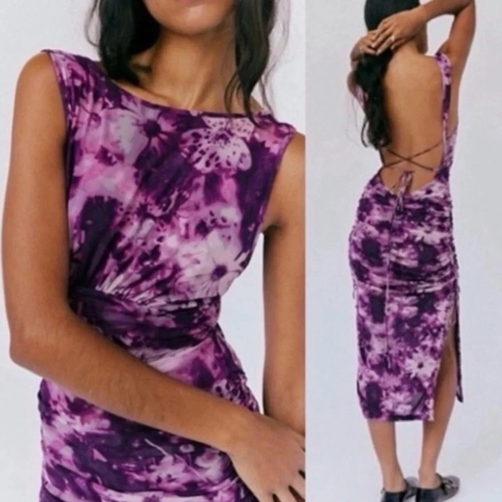 Free People Take Me Away Floral  Mesh Open Back Dress Women’s Size Small